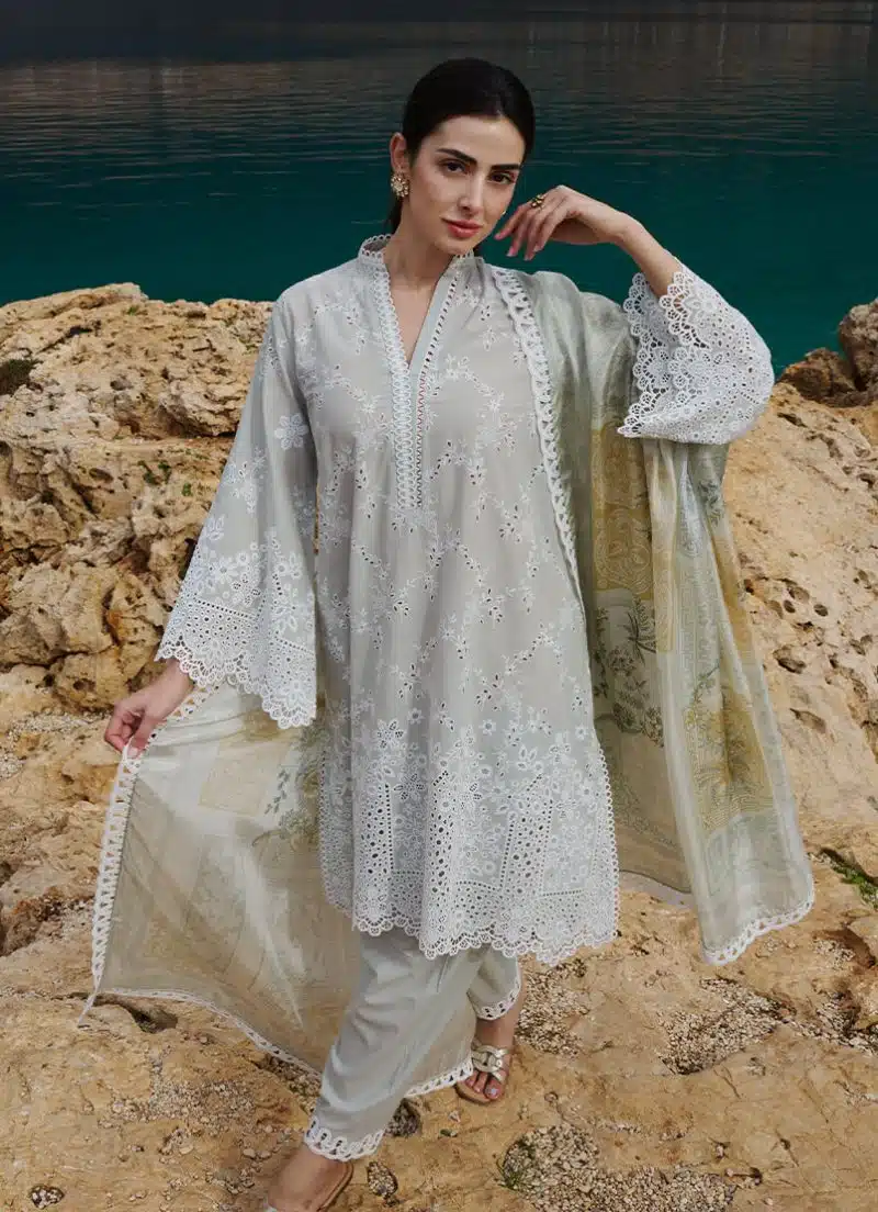 Image | Lawnkari 25 Collection | Olive Green | Unstitched | Festive wear | Melek- D29 | 3 pc set. - Image 3