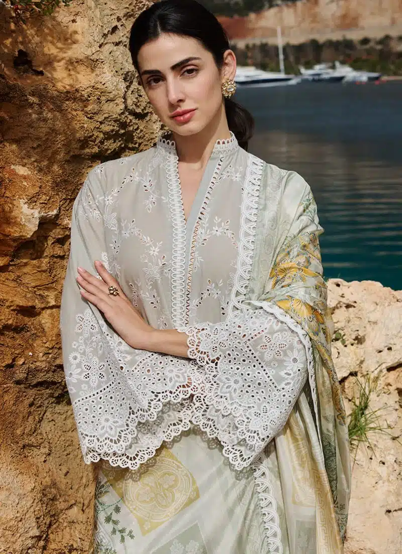 Image | Lawnkari 25 Collection | Olive Green | Unstitched | Festive wear | Melek- D29 | 3 pc set. - Image 4