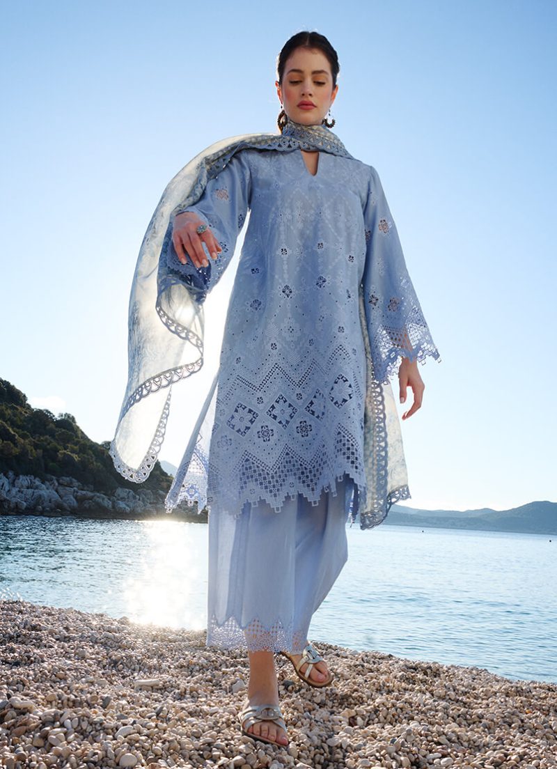 Image | Lawnkari 25 Collection | Blue | Unstitched | Festive wear | Esme- D30 | 3 pc set.