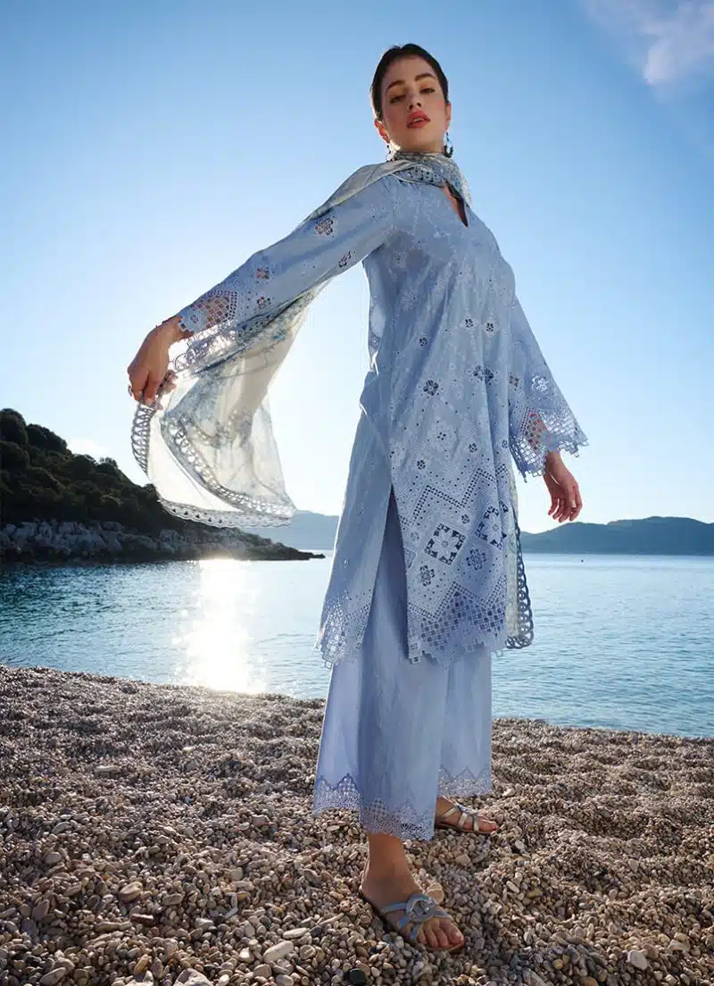 Image | Lawnkari 25 Collection | Blue | Unstitched | Festive wear | Esme- D30 | 3 pc set. - Image 3