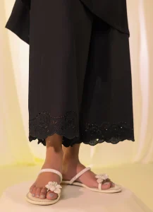 Image | Spring Basics ’25 Collection | Embroidered Trousers | Cotton | Black | Stitched | 1 pc