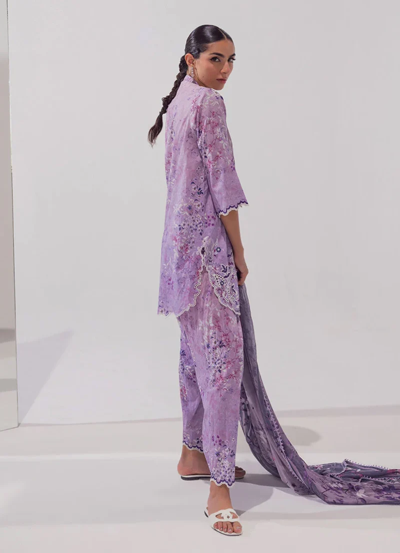 Image | Spring Basics '25 Collection | Embroidered Printed Suits | Cotton and Chiffon | Purple | Stitched | 3 Pc - Image 3