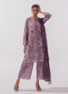 Image | Spring Basics ’25 Collection | Embroidered Printed Suits | Cotton and Chiffon | Purple | Stitched | 3 Pc