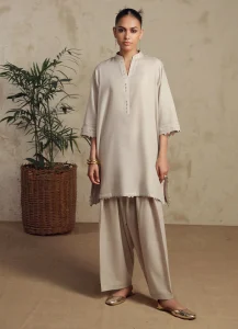Image | Spring Basics ’25 Collection | Textured Co-ord Set | Dobby | Light Grey | Stitched | 2 pc