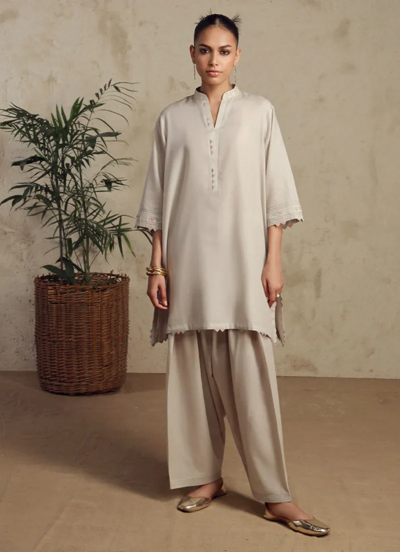 Image | Spring Basics '25 Collection | Textured Co-ord Set | Dobby | Light Grey | Stitched | 2 pc