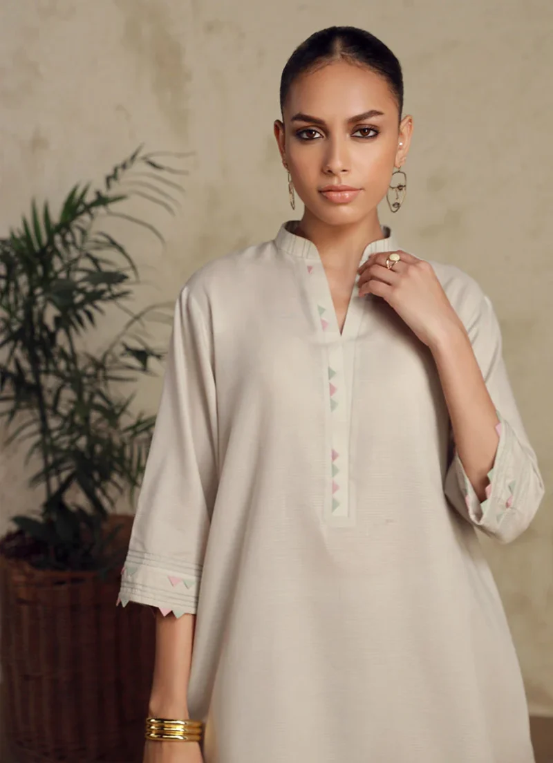 Image | Spring Basics '25 Collection | Textured Co-ord Set | Dobby | Light Grey | Stitched | 2 pc - Image 2