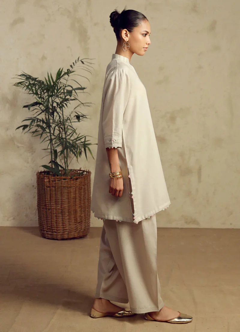 Image | Spring Basics '25 Collection | Textured Co-ord Set | Dobby | Light Grey | Stitched | 2 pc - Image 4