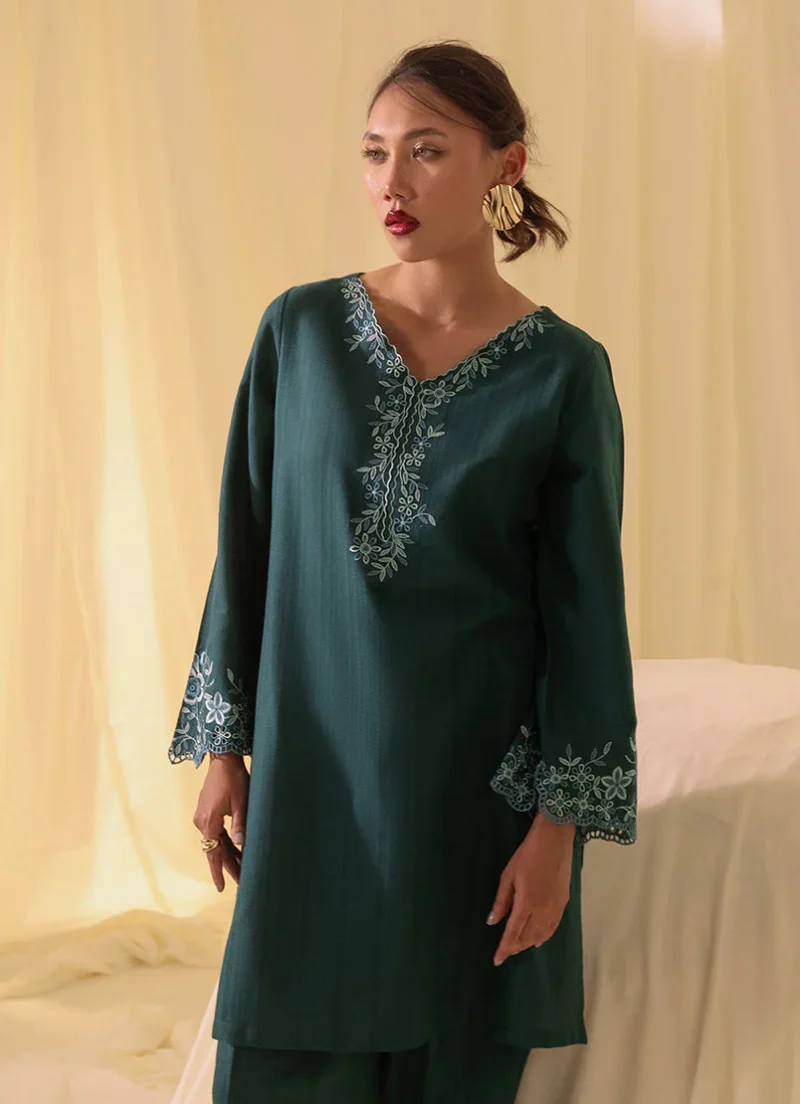 Image | Spring Collection | Turquoise Green | Embroidered Co-ord Set | 2 pc - Image 4