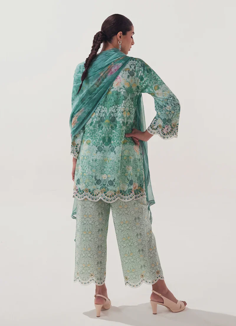 Image | Spring Collection | Sea Green | Embroidered+printed Suit | 3 Pc - Image 4
