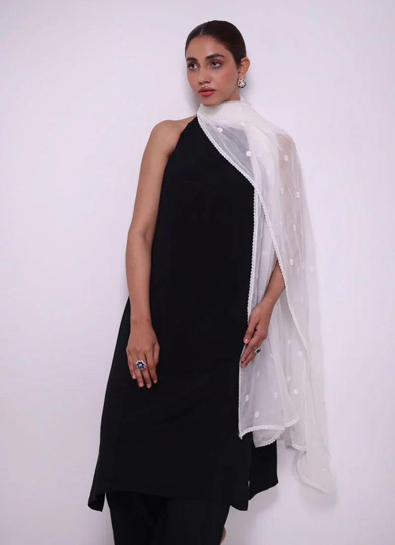 Image | Spring Pret '24 | Embroidered Lace Dupatta | Chiffon | White | 1 pc | IDCH-213327.