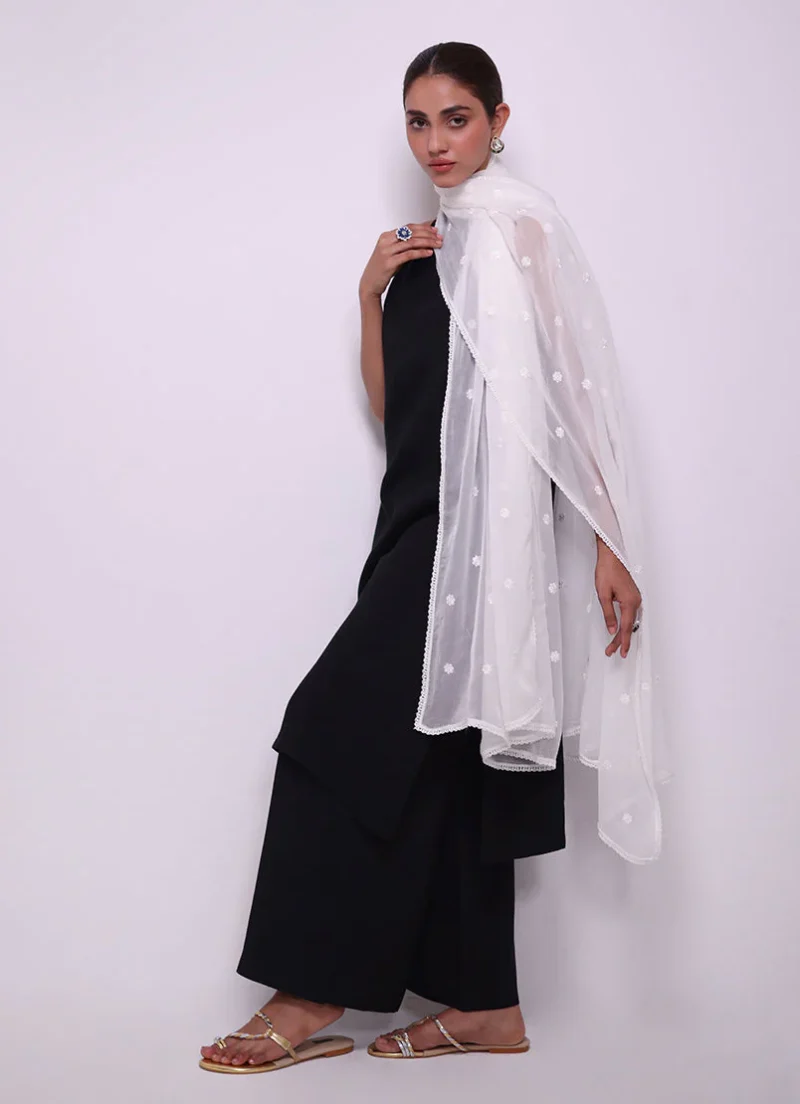 Image | Spring Pret '24 | Embroidered Lace Dupatta | Chiffon | White | 1 pc | IDCH-213327. - Image 2