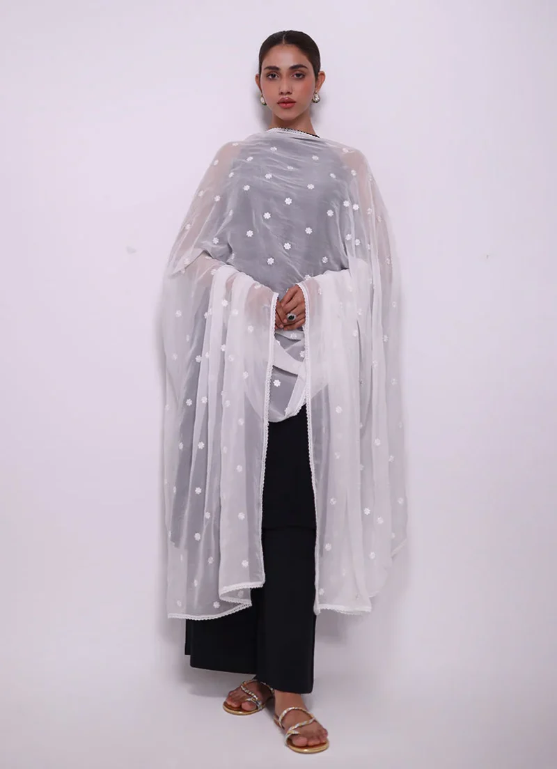 Image | Spring Pret '24 | Embroidered Lace Dupatta | Chiffon | White | 1 pc | IDCH-213327. - Image 3
