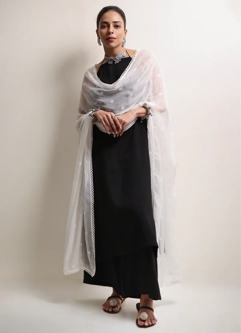 Image | Spring Pret '24 | Embroidered Lace Dupatta | Chiffon | White | 1 pc | IDCH-213332.