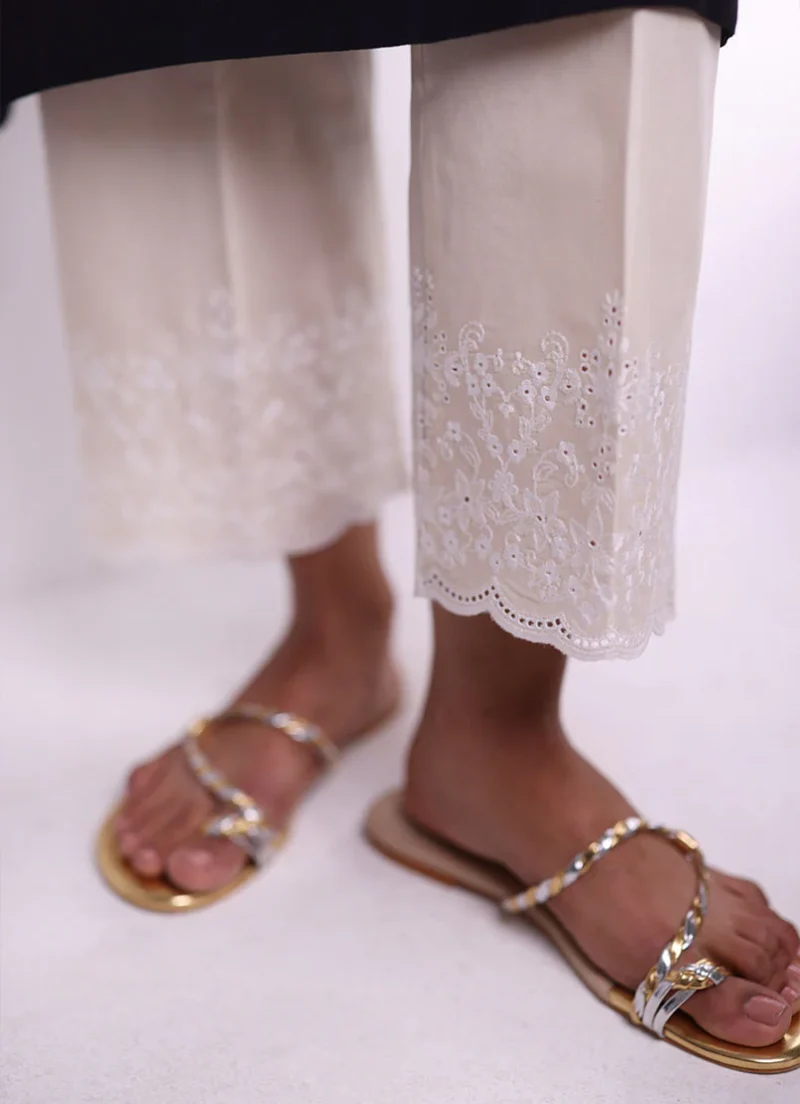 Image | Spring Pret '24 | Embroidered Pant | Pure cotton | Beige | 1 pc | T-651.