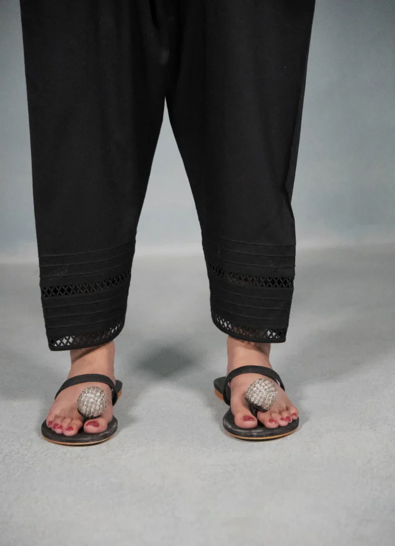Image | Spring Pret '24 | Solid Lace Shalwar | Pure cotton | Black | 1 pc | T-699. - Image 2