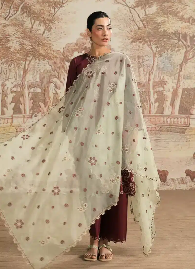 Image | Spring Pret '25 | Cotton Satin | Wine | Luxury Embroidered Suit | 3 pc - Image 4