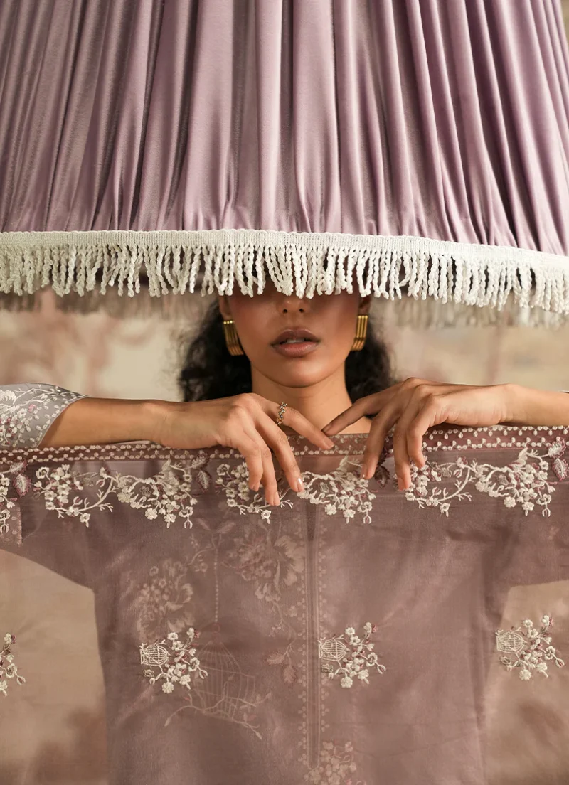 Image | Spring Pret '25 | Cotton Satin | Grey | Luxury Embroidered Suit | 3 pc - Image 4