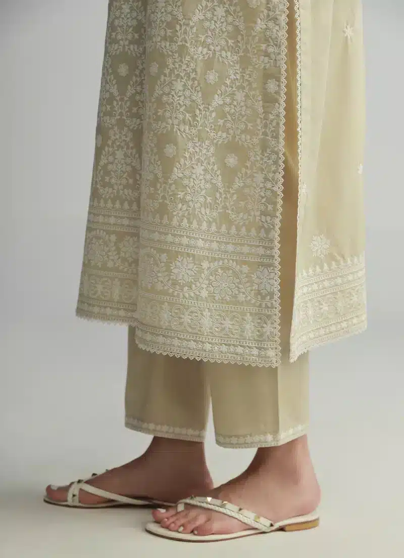 Image | Spring Pret '25 | Pure Cotton | Beige | Embroidered Suit | 3 pc - Image 2