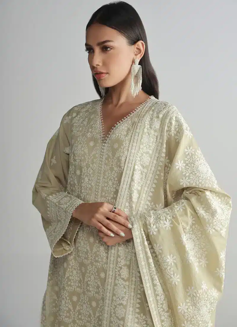 Image | Spring Pret '25 | Pure Cotton | Beige | Embroidered Suit | 3 pc - Image 3