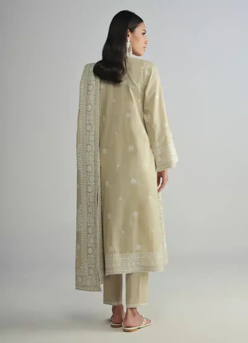 Image | Spring Pret '25 | Pure Cotton | Beige | Embroidered Suit | 3 pc - Image 4