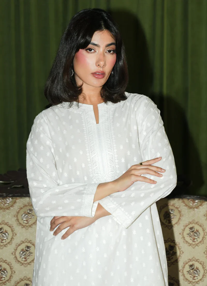 Image | Spring The Tea Collection | White | Cotton | Stitched | Embroidered Shirt |1 Pc - Image 4