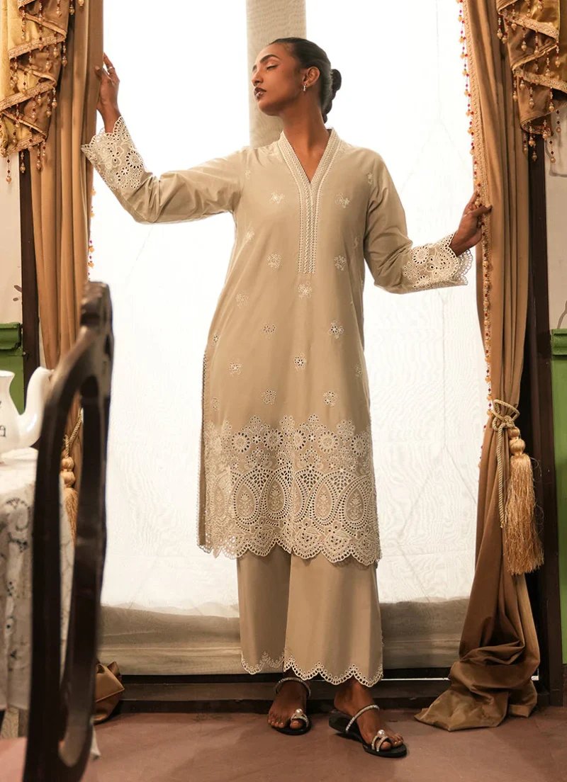 Image | Spring The Tea Collection | Stone Grey | Cotton | Stitched | Embroidered Co-ord Set | 2 Pc