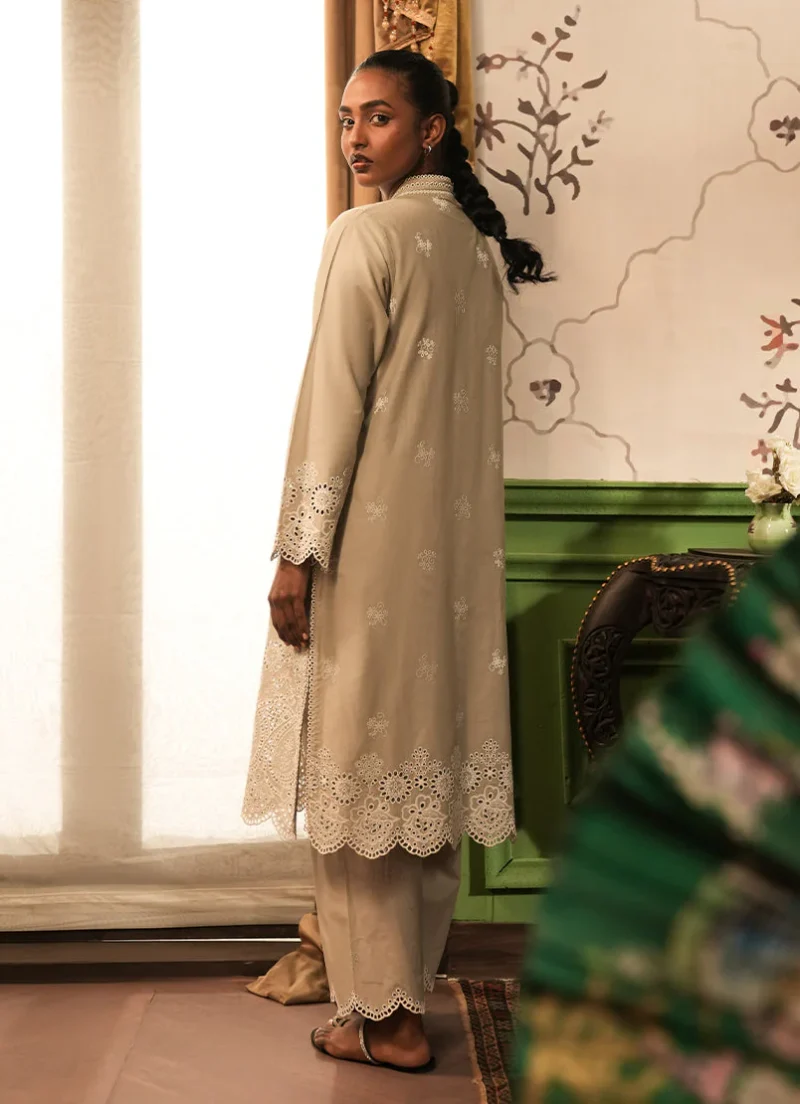 Image | Spring The Tea Collection | Stone Grey | Cotton | Stitched | Embroidered Co-ord Set | 2 Pc - Image 3