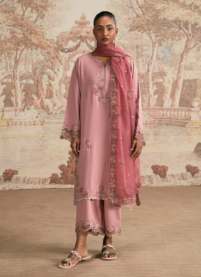 Image | Spring The Tea Collection | Light Mauve | Cotton Satin | Stitched | Luxury Embroidered suit | 3 pc