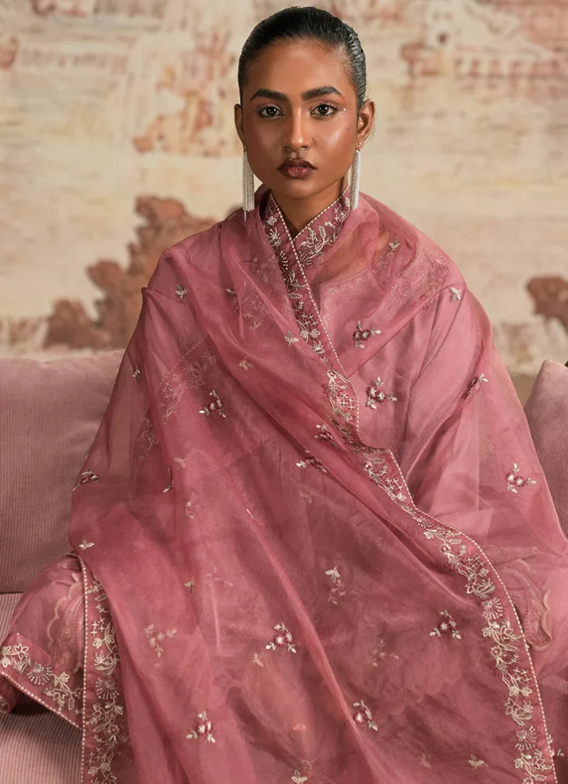Image | Spring The Tea Collection | Light Mauve | Cotton Satin | Stitched | Luxury Embroidered suit | 3 pc - Image 2