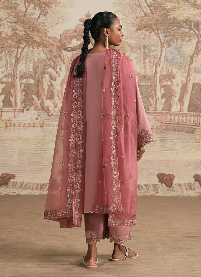 Image | Spring The Tea Collection | Light Mauve | Cotton Satin | Stitched | Luxury Embroidered suit | 3 pc - Image 4