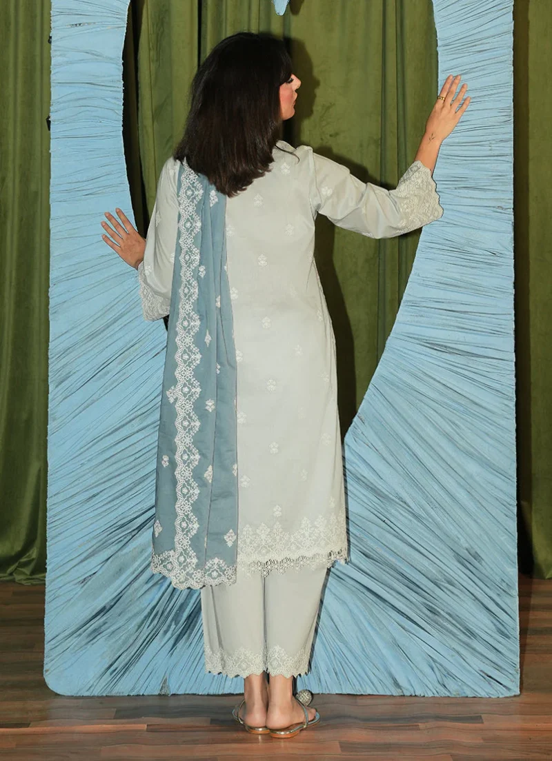 Image | Spring The Tea Collection | Light Blue | Cotton | Stitched | 3 Piece Embroidered Suit - Image 4