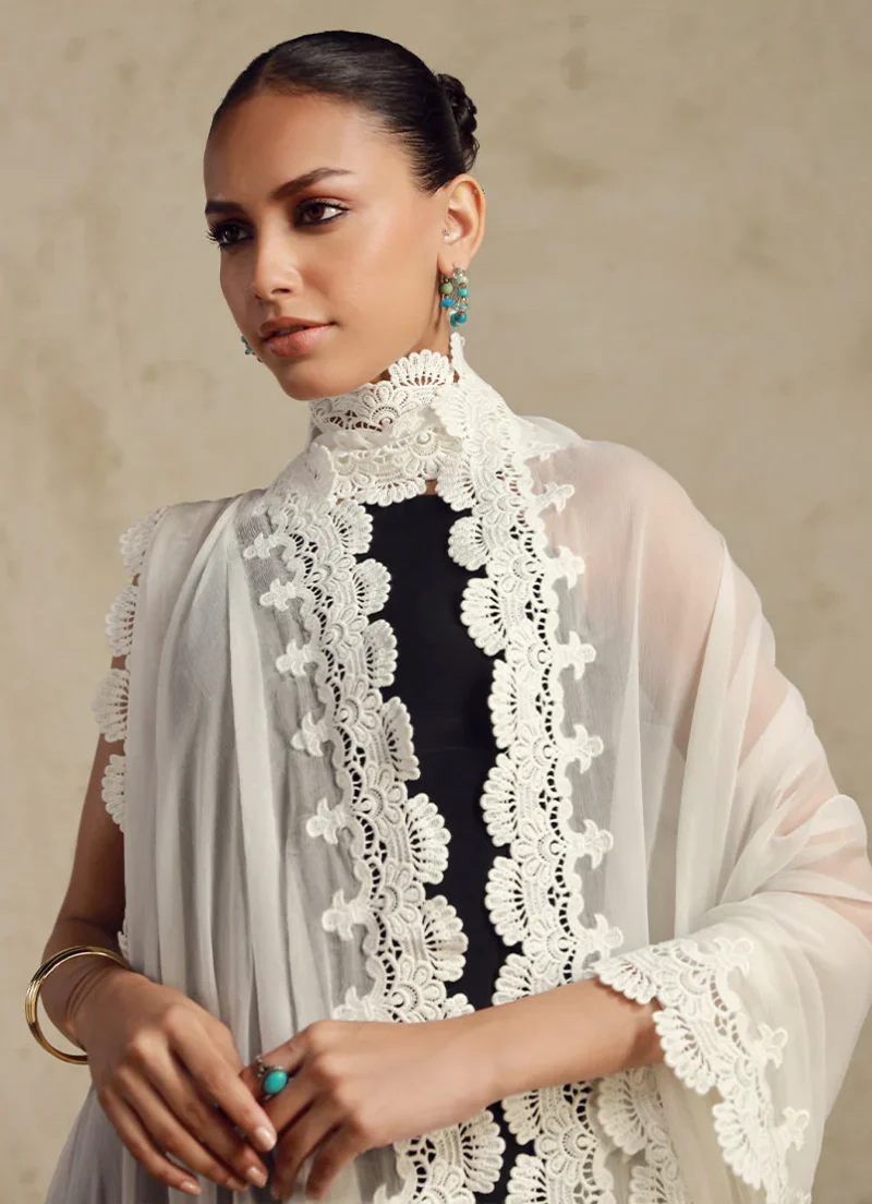 Image | Ella | Applique Lace Dupatta | Chiffon| White | 1 pc | IDCH-213608 | S. - Image 2