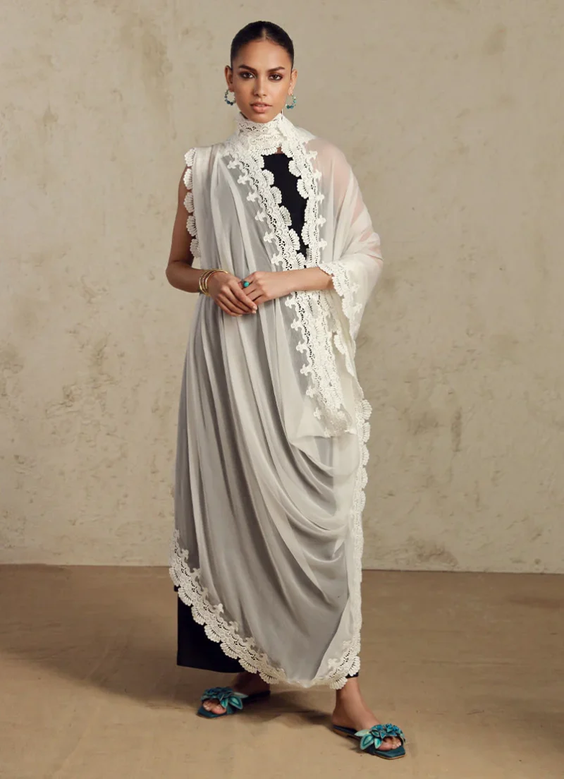 Image | Ella | Applique Lace Dupatta | Chiffon| White | 1 pc | IDCH-213608 | S. - Image 3