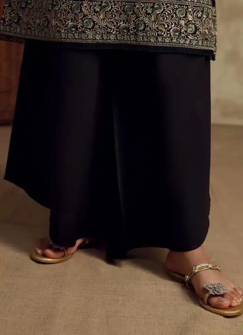 Image | Ella | Assymetric Hem Flared Pants | Pure Cotton | Black | 1 pc | TS-748. - Image 2