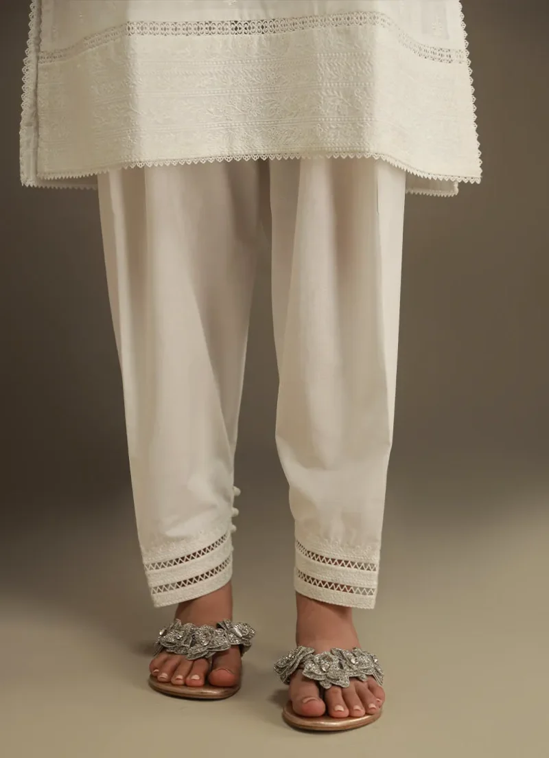 Image | Winter Pret '25 | Cotton | White | Embroidered Lace Shalwar | 1 pc