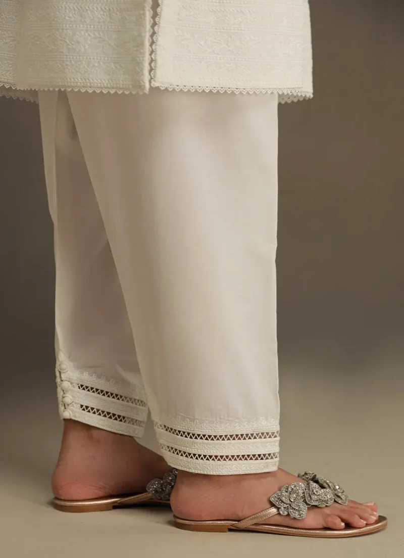 Image | Winter Pret '25 | Cotton | White | Embroidered Lace Shalwar | 1 pc - Image 2