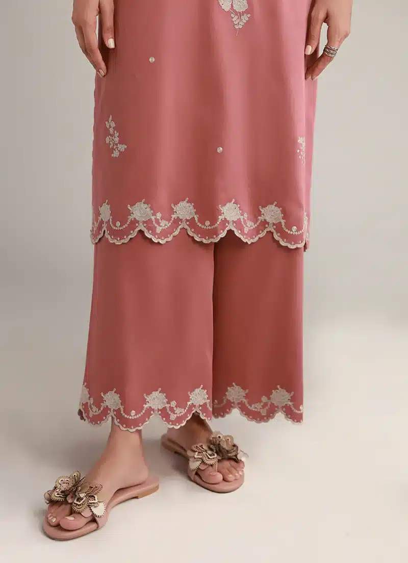 Image | Winter Pret '25 | Cotton Satin | Coral Peach | Embroidered Co-Ord Set | 2 pc - Image 3