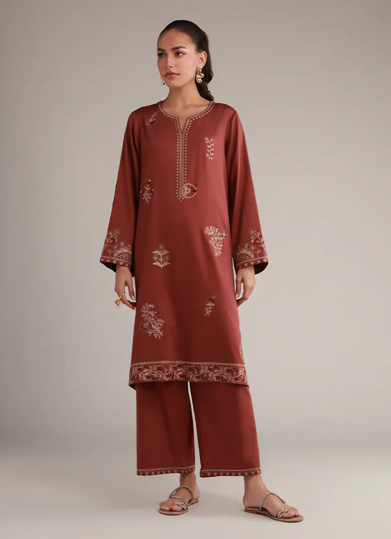 Image | Winter Pret '25 | Cotton Satin | Teal | Embroidered Co-Ord Set | 2 pc
