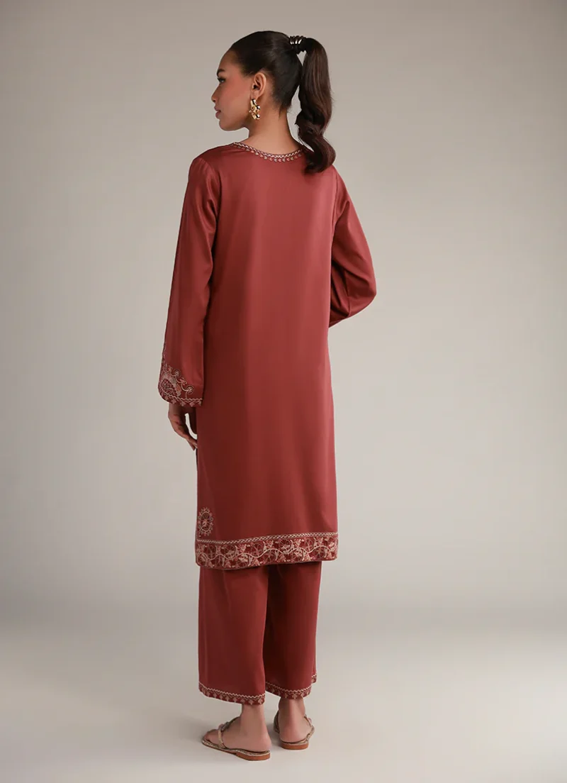 Image | Winter Pret '25 | Cotton Satin | Teal | Embroidered Co-Ord Set | 2 pc - Image 3