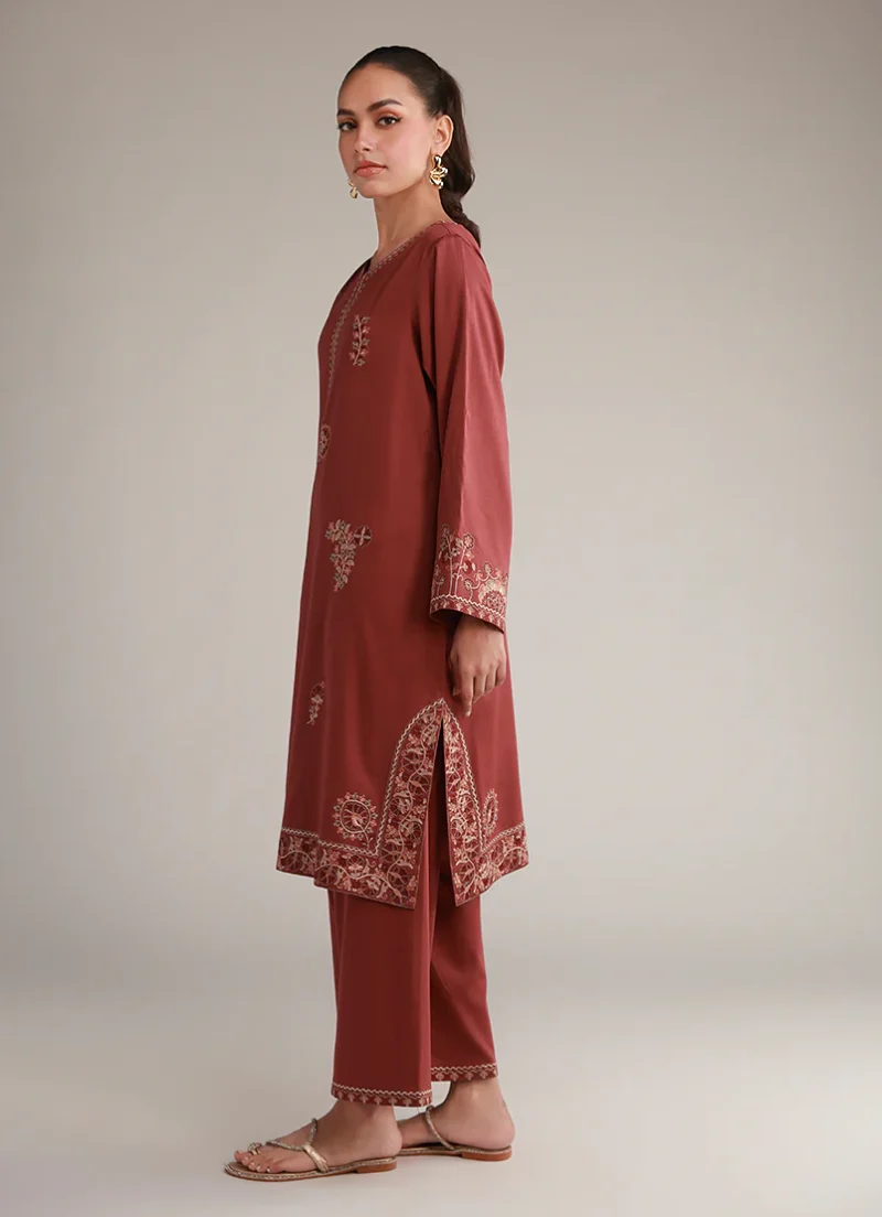 Image | Winter Pret '25 | Cotton Satin | Teal | Embroidered Co-Ord Set | 2 pc - Image 4
