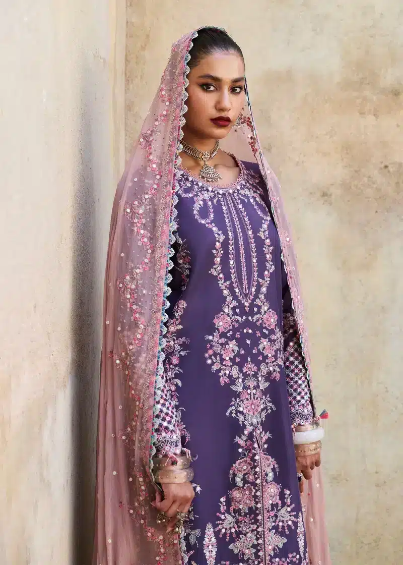 Hussain Rehar | luxury lawn25 | Purple  | Unstitched | Festive wear | Irris | 3pc set. - Image 2
