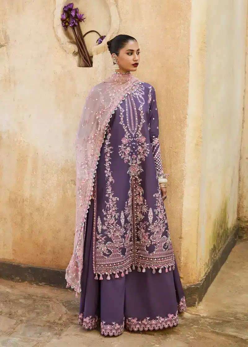 Hussain Rehar | luxury lawn25 | Purple  | Unstitched | Festive wear | Irris | 3pc set. - Image 3
