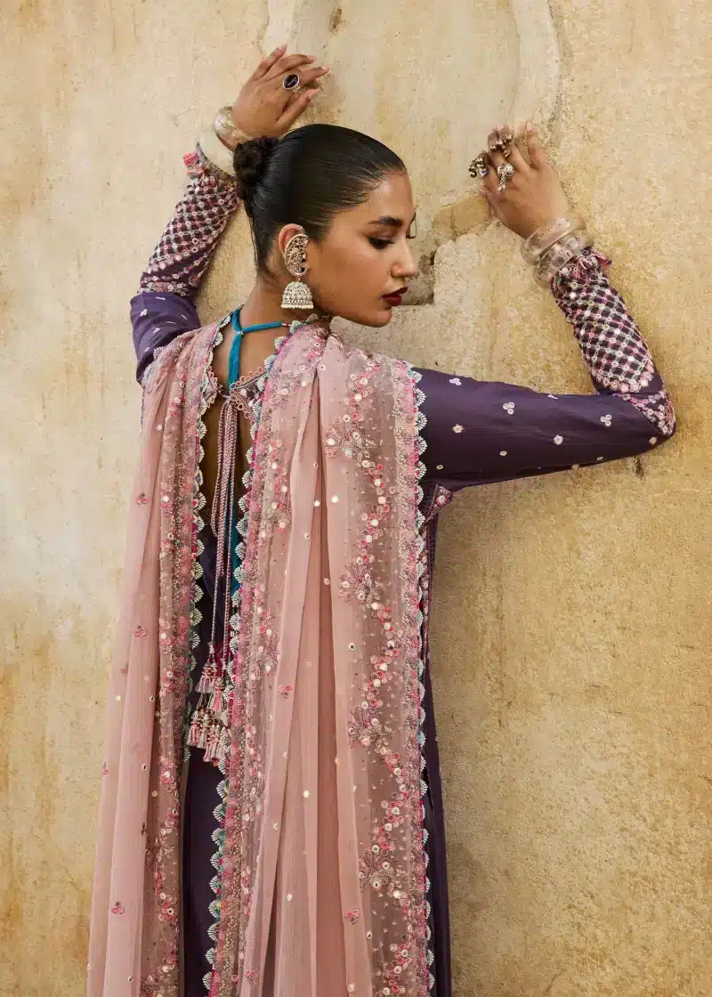 Hussain Rehar | luxury lawn25 | Purple  | Unstitched | Festive wear | Irris | 3pc set. - Image 4