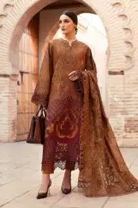 Maria.b | Luxury Lawn | Rust | Unstitched | Embroidered Net Suit | 3 Piece