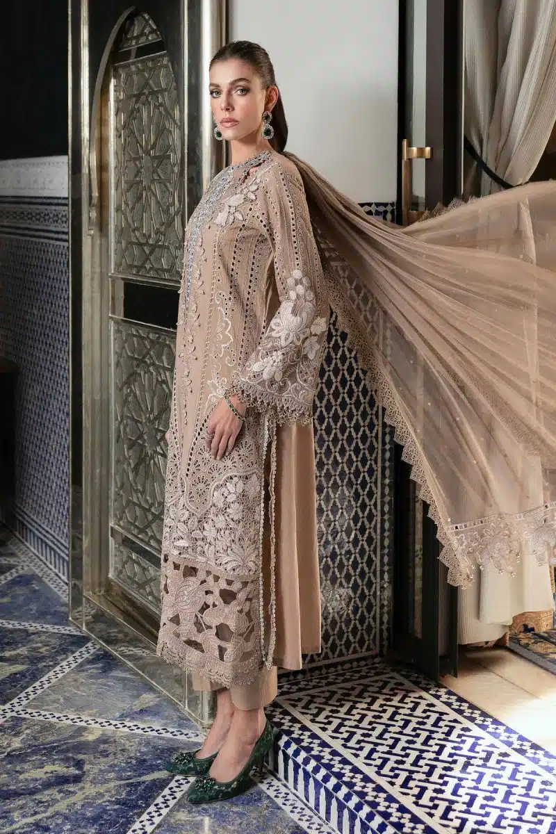 Maria.b | Luxury Lawn | Cofee | Unstitched | Embroidered Net Suit | 3 Piece - Image 2