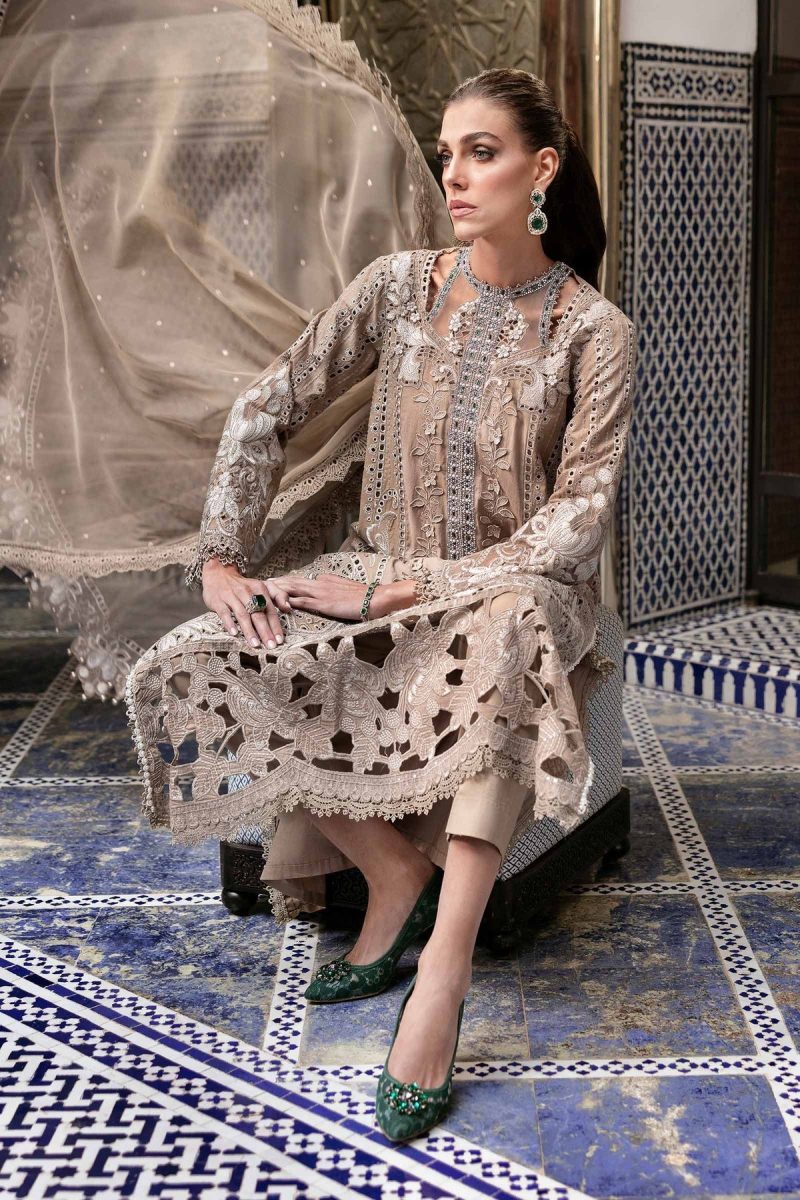 Maria.b | Luxury Lawn | Cofee | Unstitched | Embroidered Net Suit | 3 Piece - Image 4