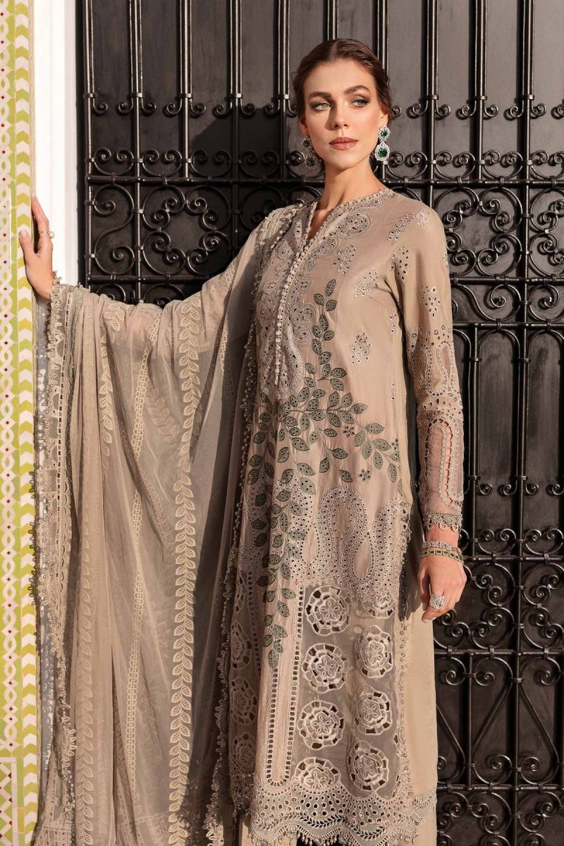 Maria.b | Luxury Lawn | Cofee | Unstitched | Embroidered Net Suit | 3 Piece - Image 4