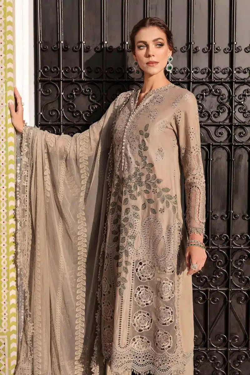 Maria.b | Luxury Lawn | Cofee | Unstitched | Embroidered Net Suit | 3 Piece - Image 4
