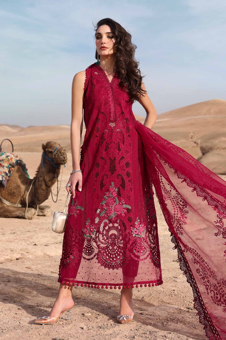 Maria.b | Luxury Lawn | Red | Unstitched | Embroidered Net Suit | 3 Piece