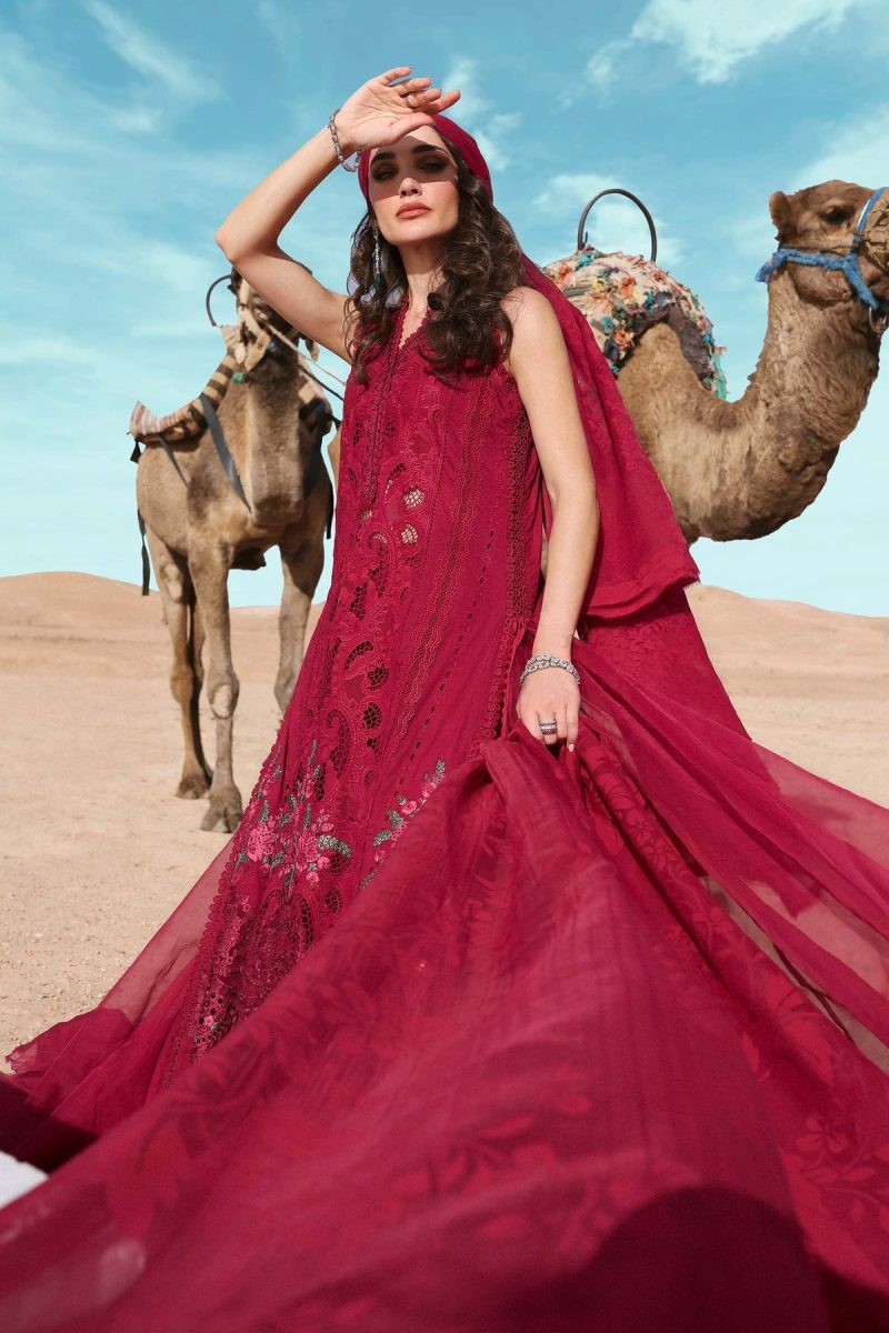 Maria.b | Luxury Lawn | Red | Unstitched | Embroidered Net Suit | 3 Piece - Image 3